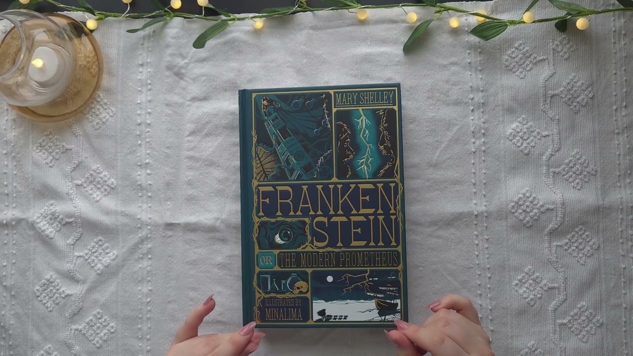 Beautiful classical horror book ASMR | Frankenstein Minalima edition (whispering, tracing, tapping)