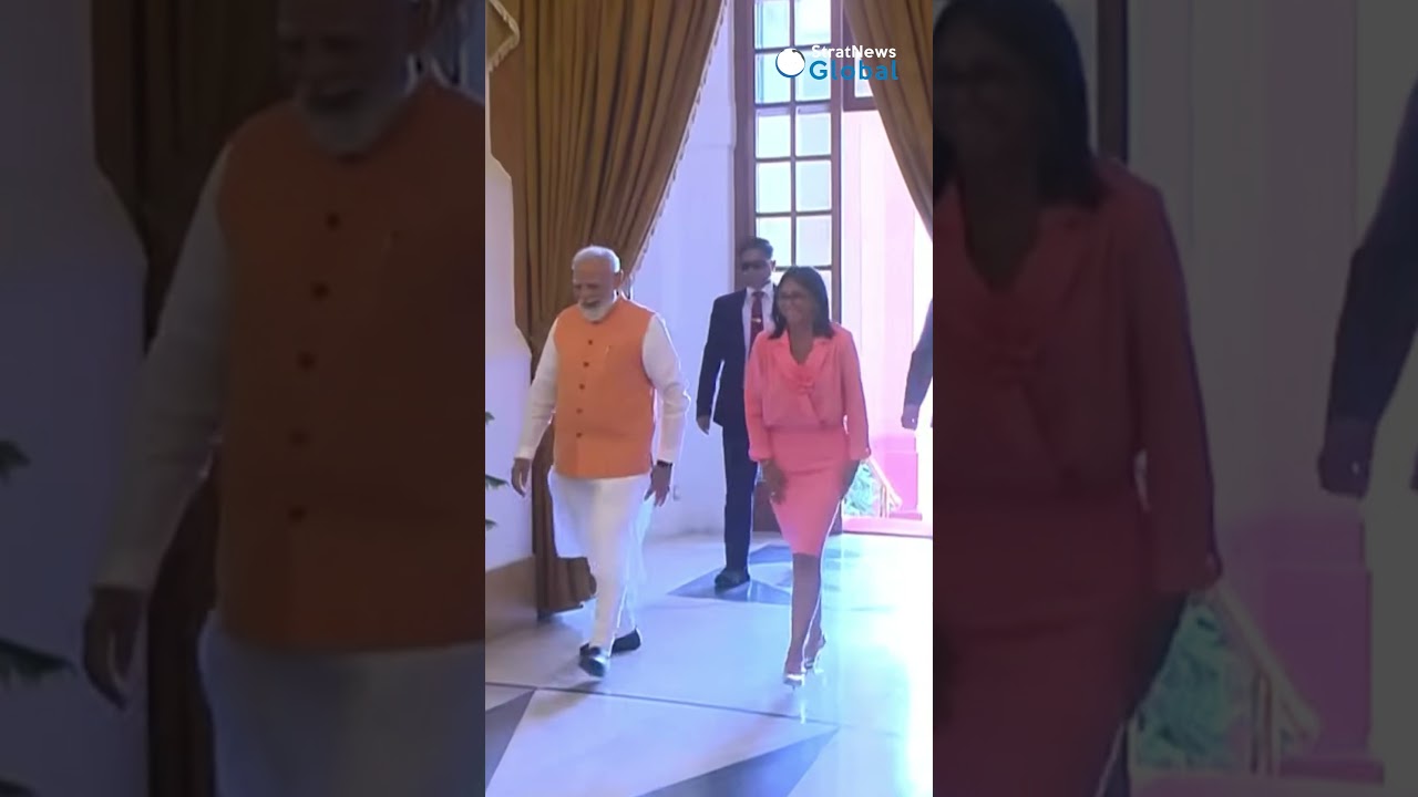 PM Modi meets Acting President of Venezuela Delcy Rodr&iacute;guez at Hyderabad House, New Delhi