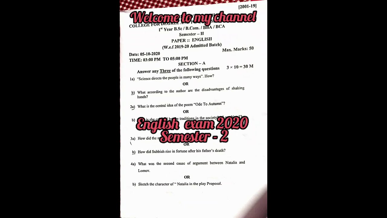 English degree exam 2020 model paper || semester 2 English exam paper ||