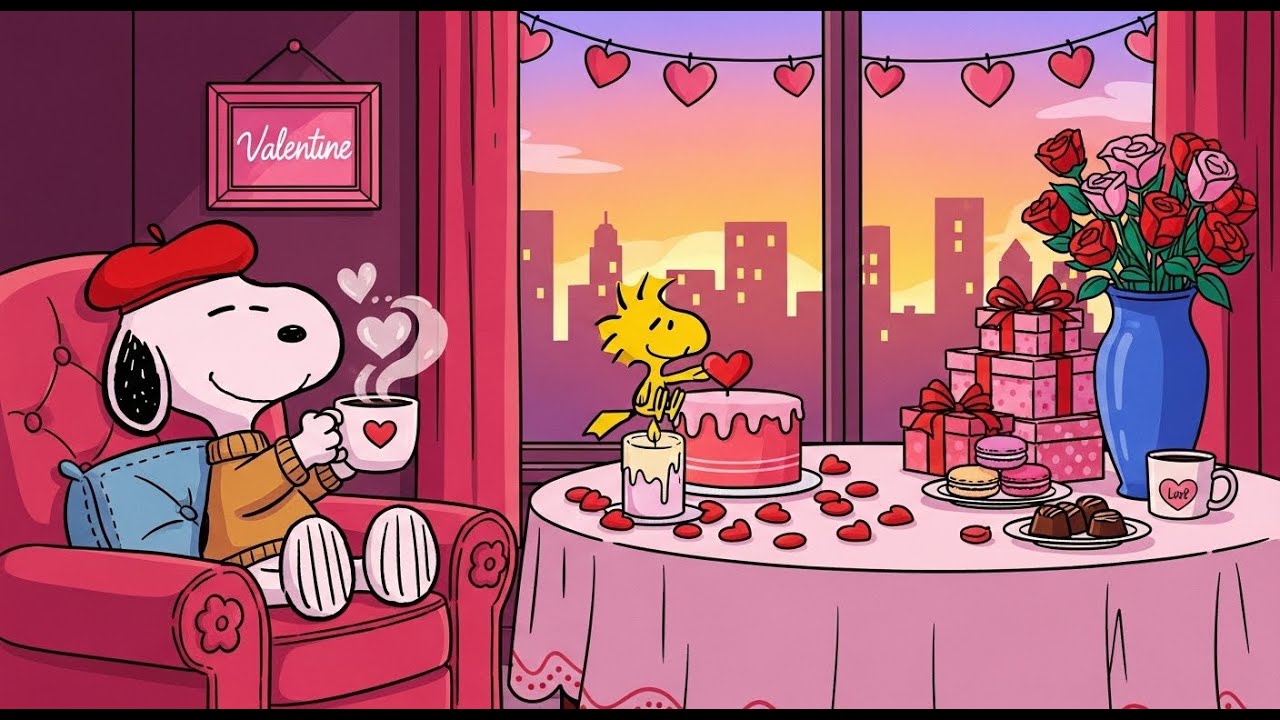 Valentine's day with Snoopy ☕ Cozy Love Jazz Music for Stress Relief and Warm Feelings Cafe