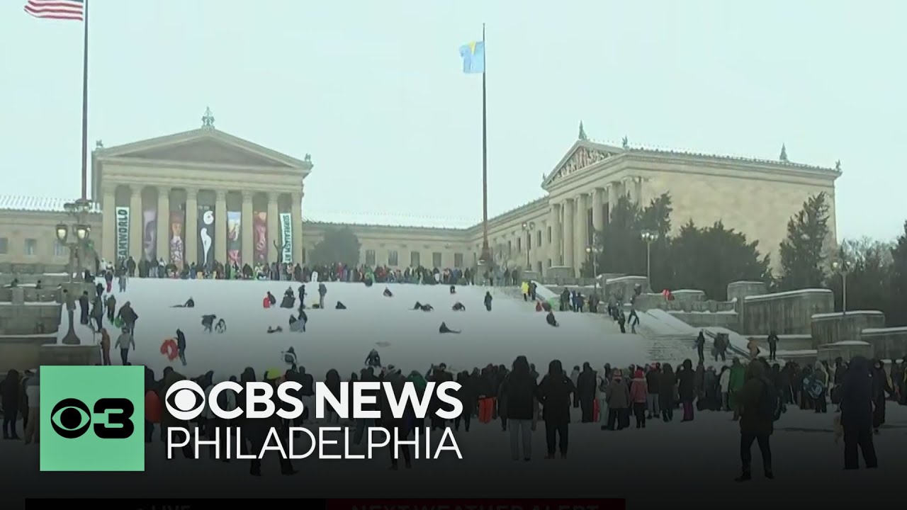 Philadelphia Art Museum steps turn into sledding hill during snow storm