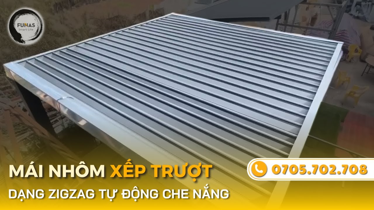 Mái Nhôm Xếp Trượt Tự Động Dạng ZigZag - Giải Pháp Che Nắng Mưa Ngoài Trời Tiện Lợi ✅ Funas