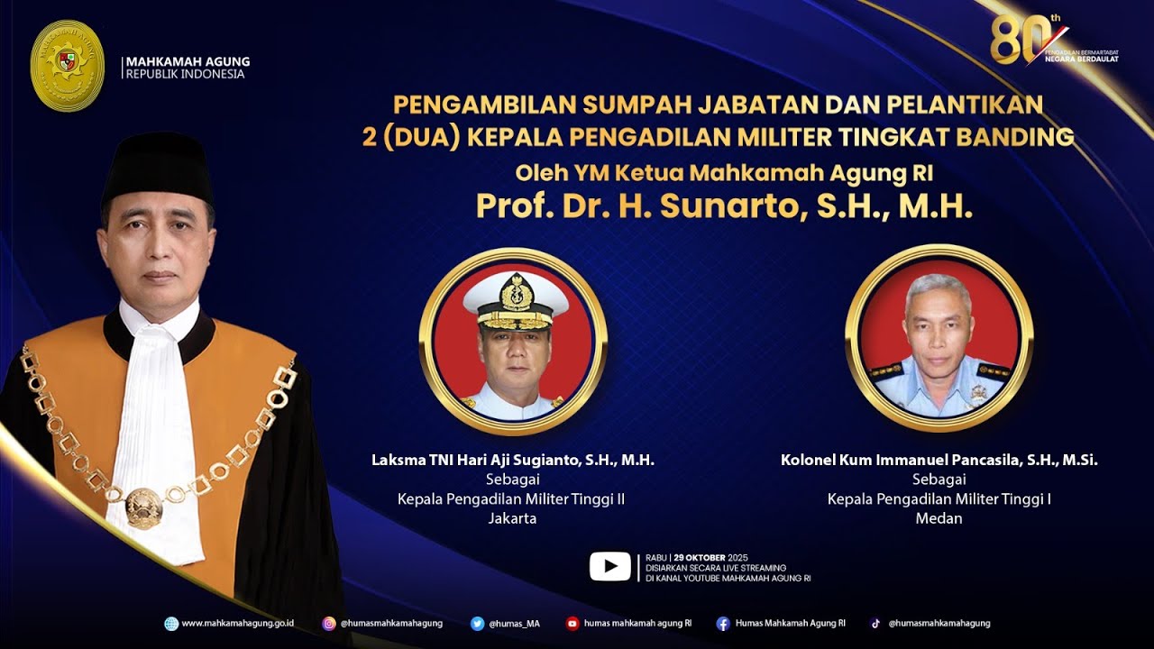 PENGAMBILAN SUMPAH JABATAN DAN PELANTIKAN KEPALA DILMILTI II JAKARTA DAN KEPALA DILMILTI I MEDAN
