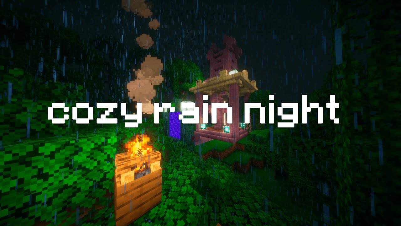Rain, Fireplace & Relaxing Music in Minecraft | Cozy Night Ambience