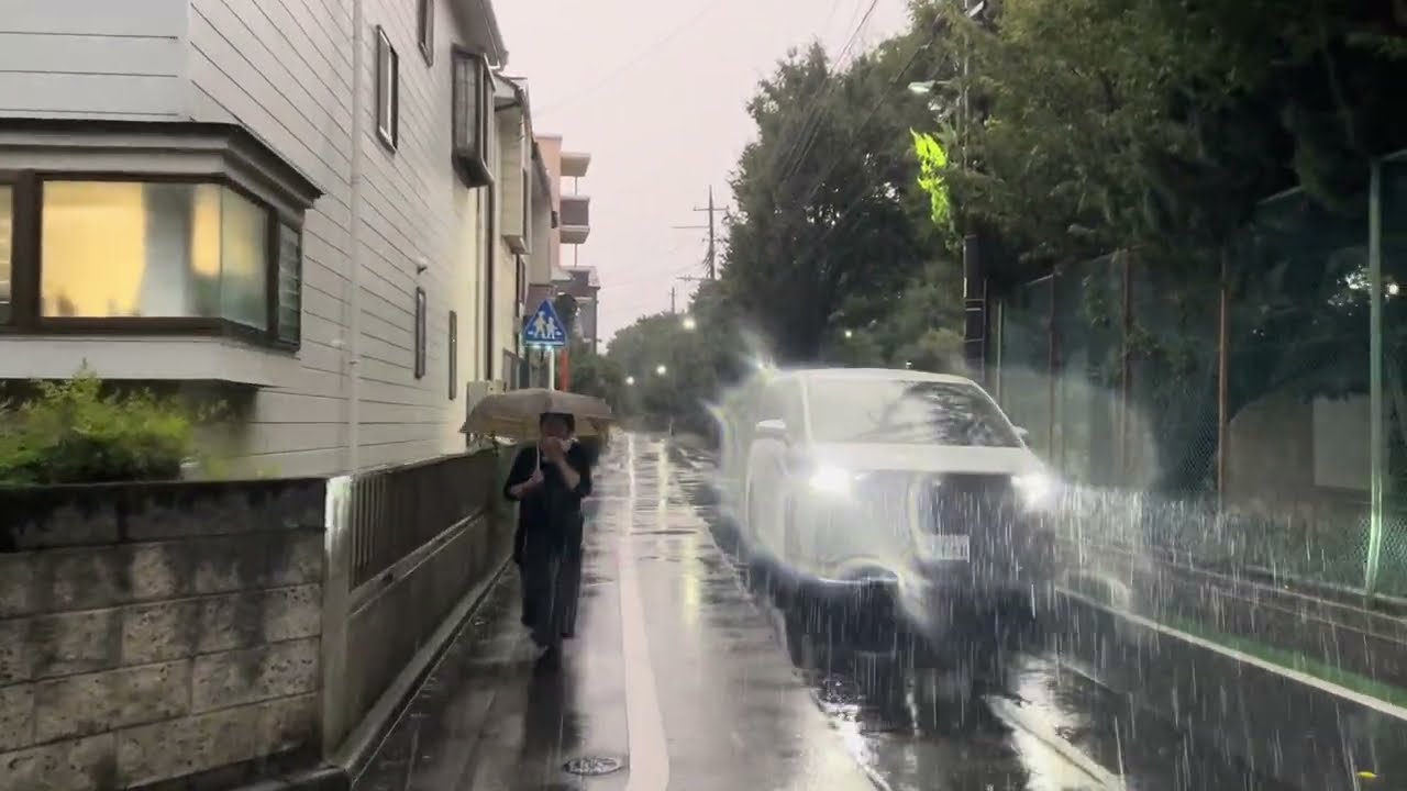 Japan Evening Thunderstorm Rain Walk 2025.09.08 ASMR Ambience Sound Sleep Meditate Relax Peace Tokyo
