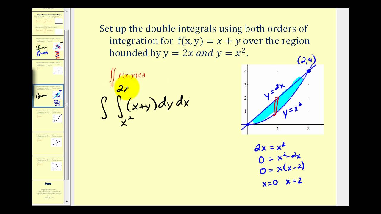 Setting up a Double Integral Using Both Orders of Integration