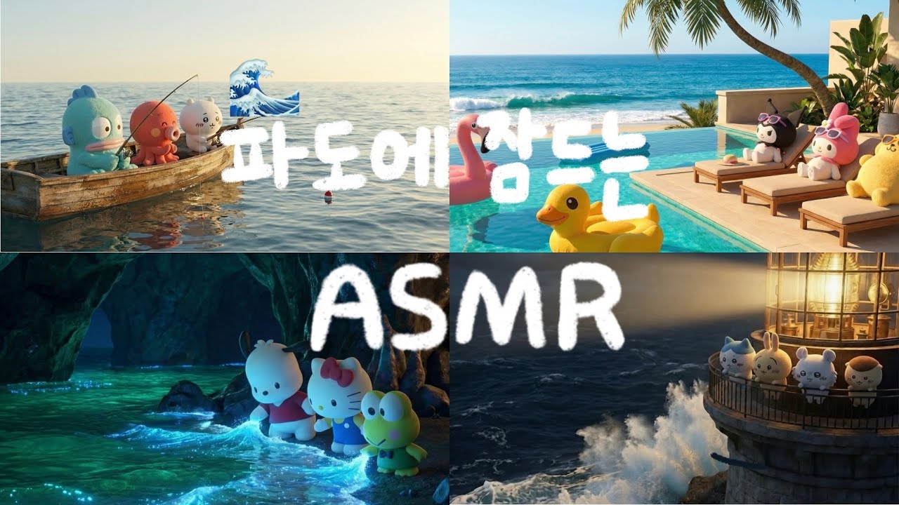 [ASMR] 🤍🎧잔잔한 파도소리 힐링 🌊 120분 | Ocean Waves ASMR 4 Themes 120 Minutes #산리오 #치이카와 #먼작귀 #파도소리 #키티
