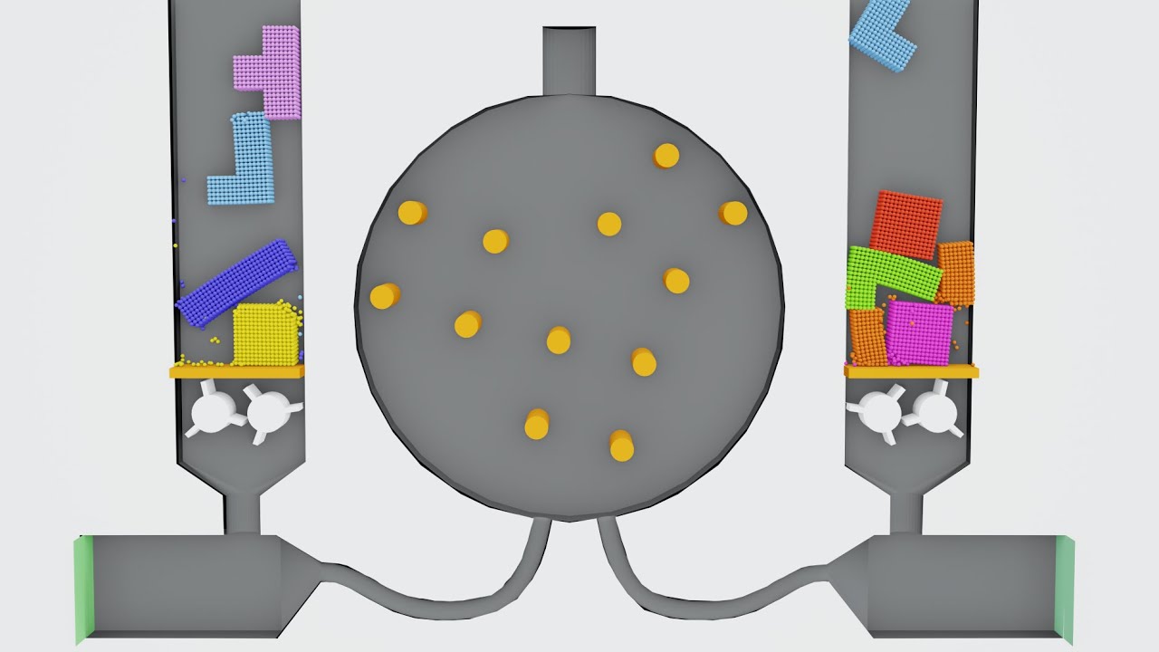 Particle Simulation #91 : Softbody Tetris, Shredder Machine, Piston