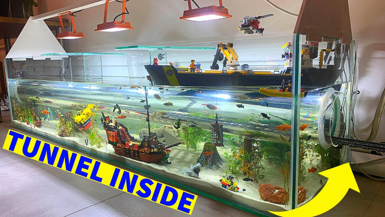 CRAZY project! How I built a HUGE 2m LEGO Aquarium - with train tunnel