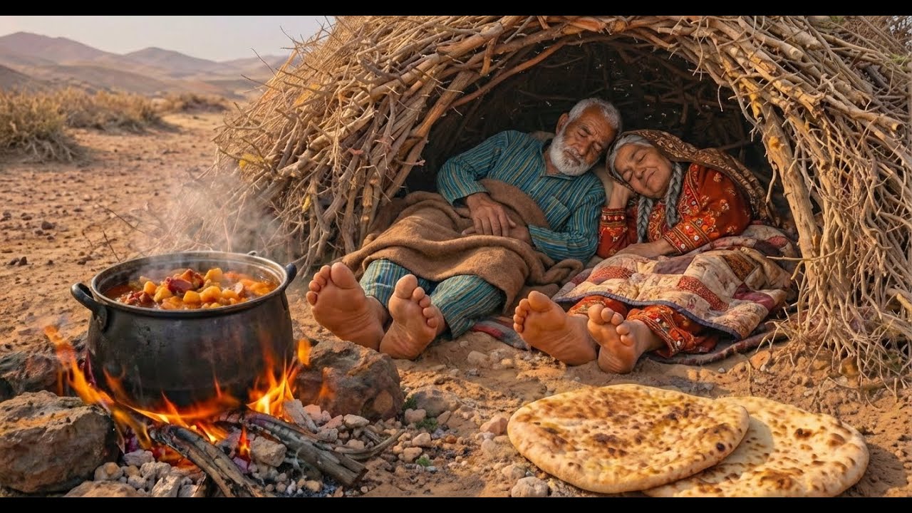 Full Day Living with a Shepherd Couple in an Iranian Desert Shelter