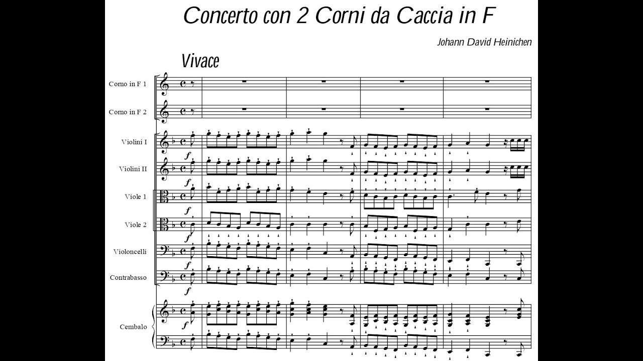 Johann David Heinichen - Concerto for 2 Horns in F major, S.231. {w/ score.}