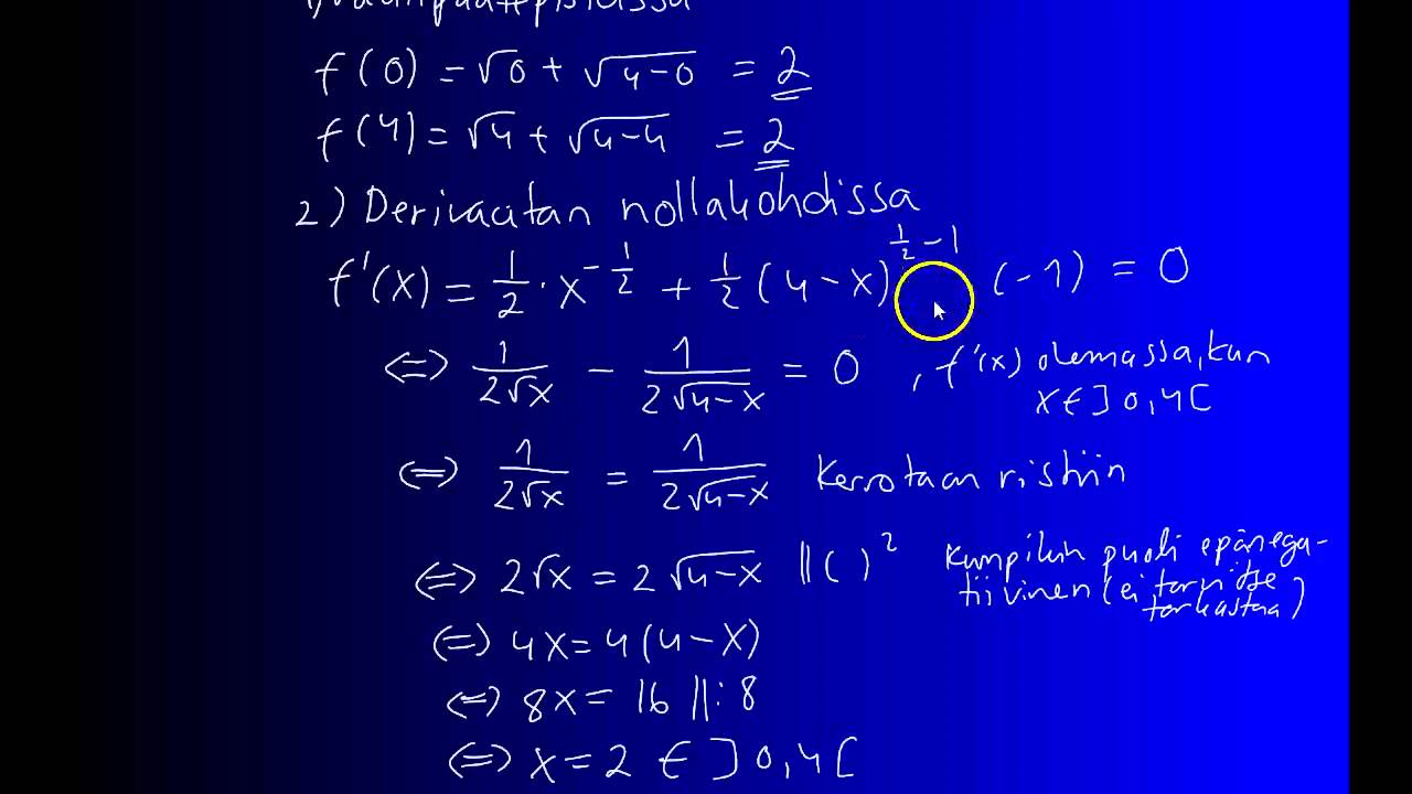 Juurifunktion suurin ja pienin arvo