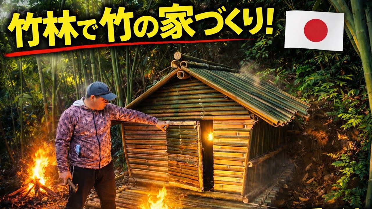 誰も知らない竹林で竹の家を作り一晩過ごす
