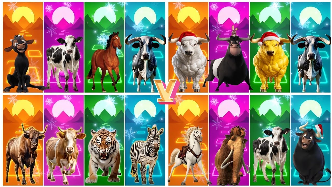 Funny  Ferdinand 🐃🆚 Funny Zebra 🦓🆚 Funny Bull 🐂🆚 Funny Mamoth 🦣🆚 Tiles Hop EDM Rush