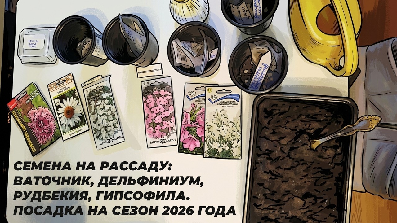 Семена на рассаду: ваточник, дельфиниум, рудбекия, гипсофила. Посадка на сезон 2026 года