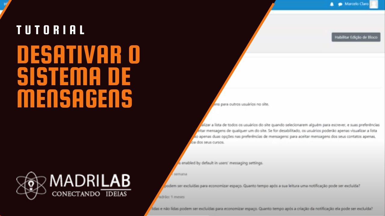 Desativar o sistema de mensagens do software moodle