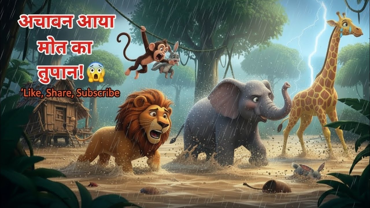 जंगल का प्रलय 😱🌧️ | तूफान में फंसे शेर और उसके दोस्त | Hollywood Style Hindi Animation Story
