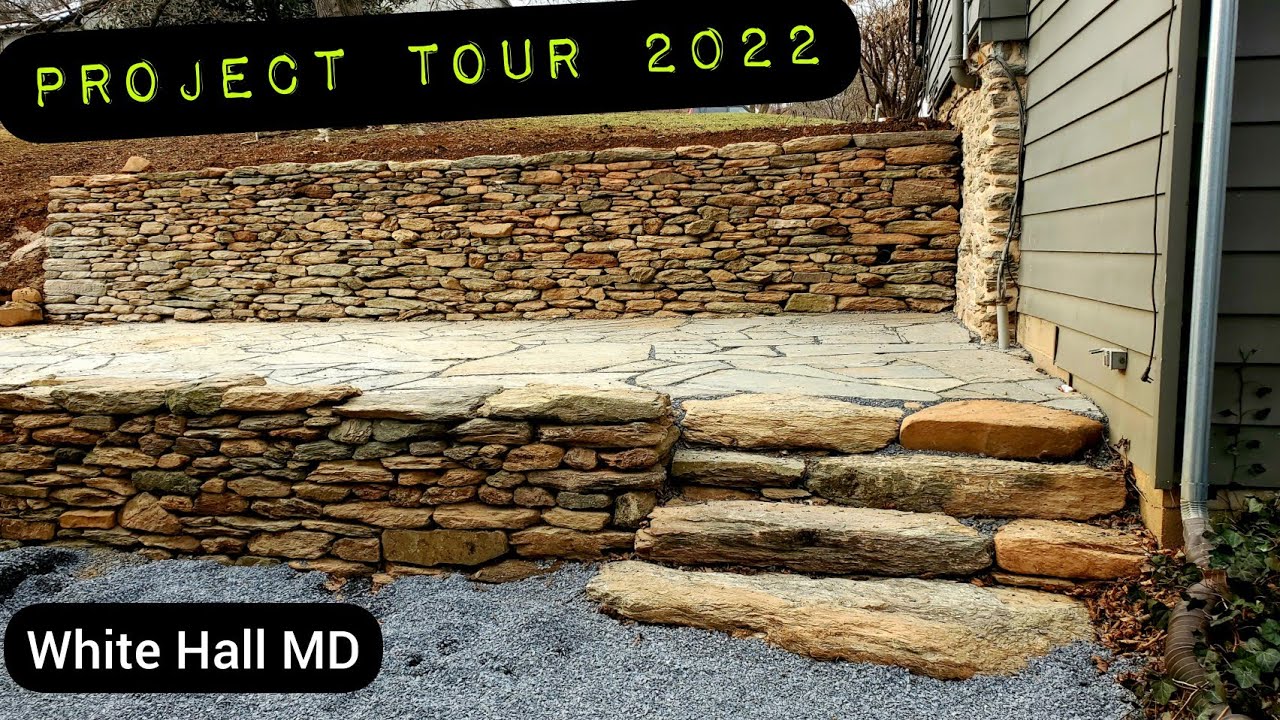 Project 1/2022 | White Hall MD | Rebuild Field Stone Retaining Walls | Custom Patter Bluestone Patio