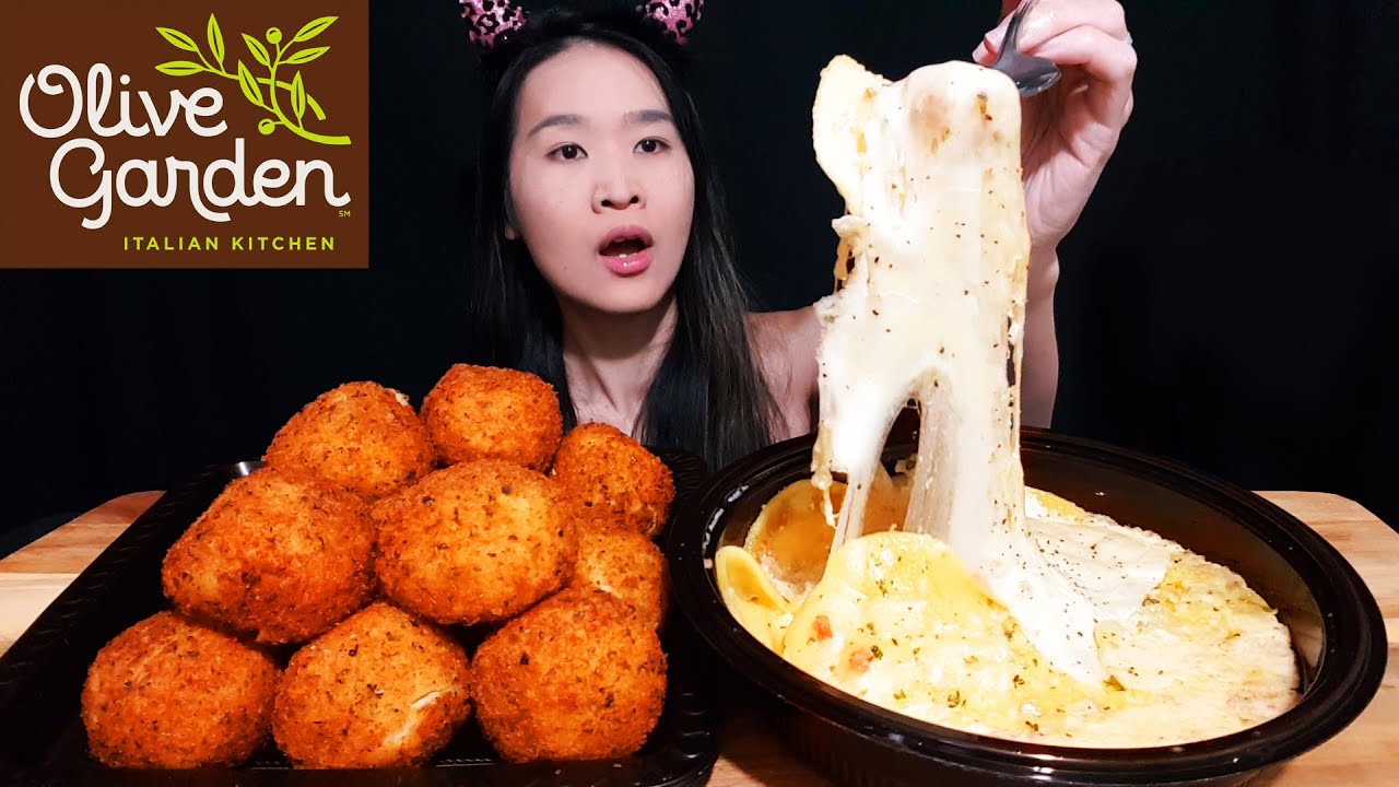 CREAMY RAVIOLI CARBONARA MUKBANG! Olive Garden NEW Ravioli Pasta & Porto's Turkey Potato Balls Asmr