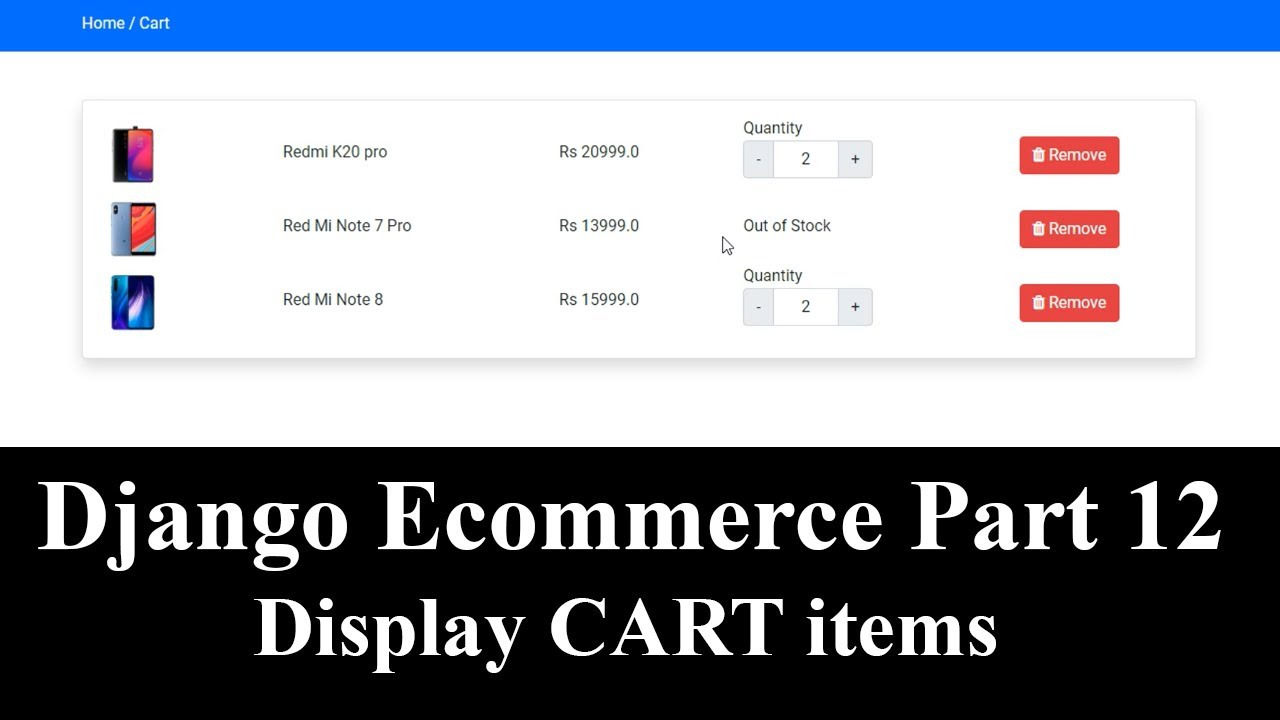 Django Ecommerce Part 12 | How to display cart items in cart page in Django | Stock Validation