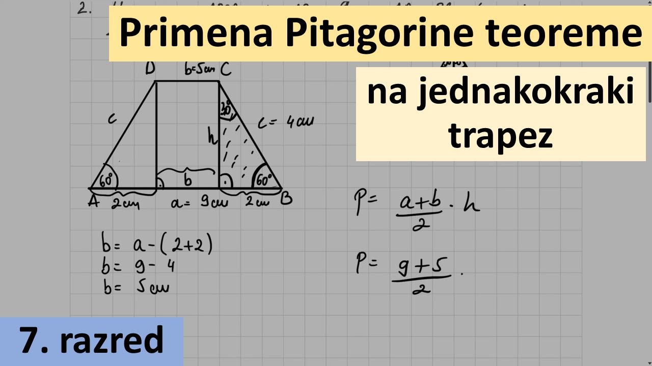 primena pitagorine teoreme na jednakokraki trapez