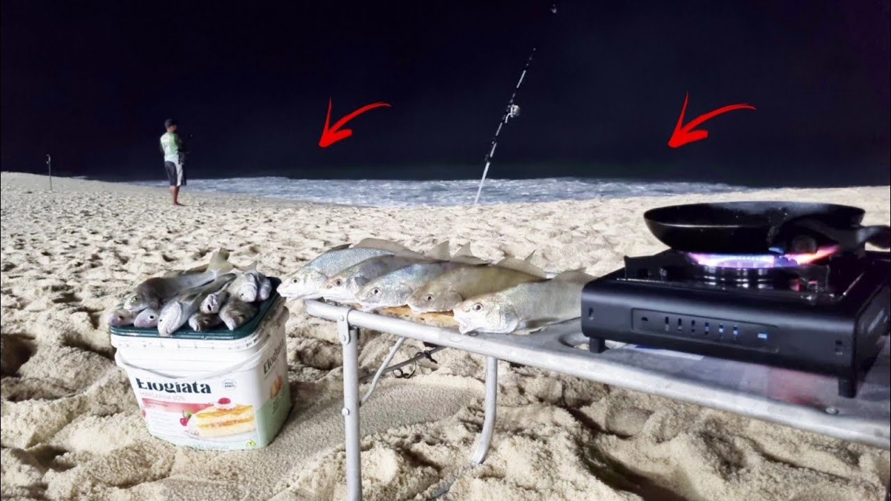 POR ESSA EU NÃO ESPERAVA, PEIXE BRUTO BATEU E SAIU TOMANDO LINHA!!! PESCA de PRAIA | CATCH AND COOK.