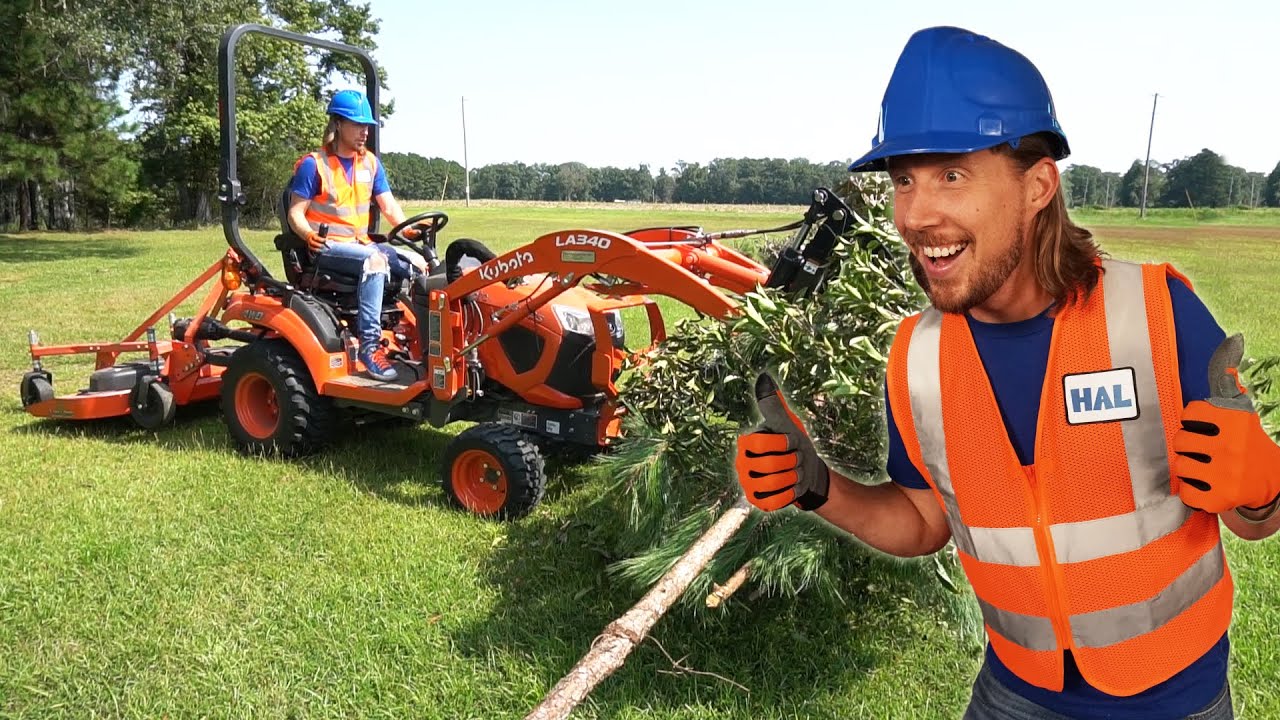 Handyman Hal rides Tractor | Real Tractor doing yard work | Handyman Hal Fun Videos for Kids