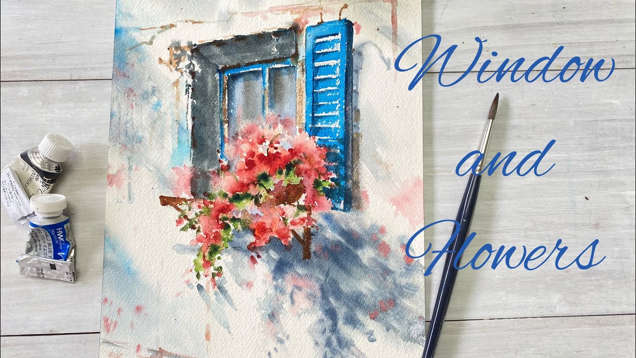 Window and Flower -Watercolor Painting -Tutorial Step by Step