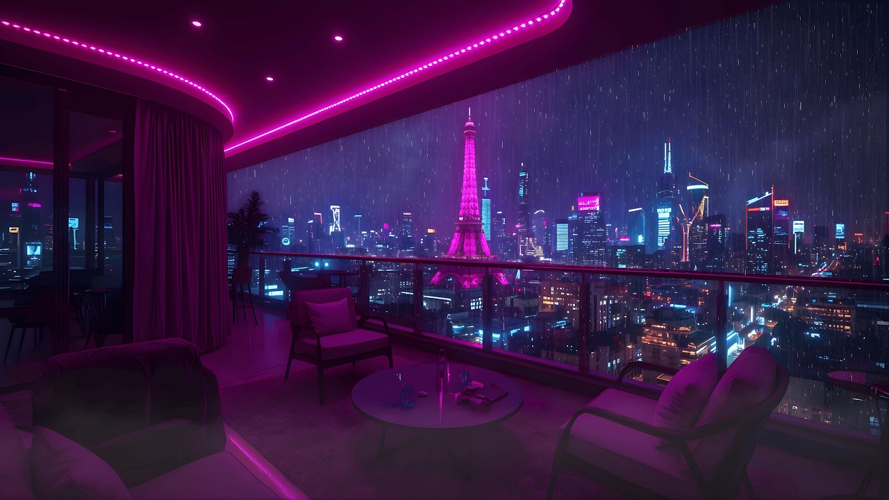 Lofi Rainy Nights 🌧️ – Cyberpunk Paris Balcony for Midnight Coding | 4K