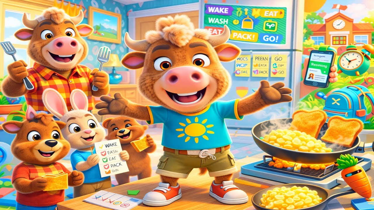 🥚Bison Family Scrambled Eggs & Toast 🍞 Morning Routine for Kids