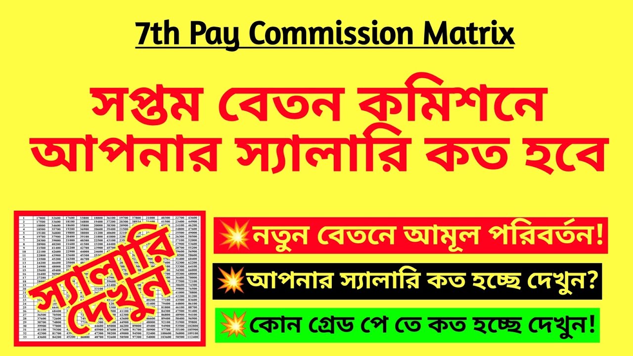 সপ্তম বেতন কমিশনে আপনার বেতন কত হবে? 7th Pay Commission salary| Pay matrix for WB 7th pay commission