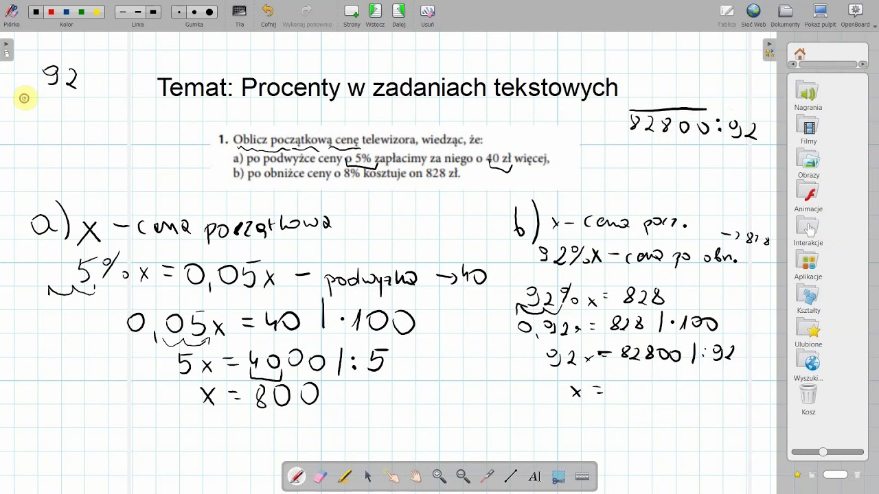 Klasa VII - Zadania tekstowe z procentami