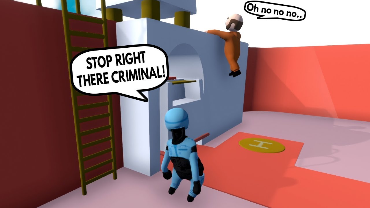 Робокоп арестовывает преступника и отправляет его в тюрьму в Human Fall Flat