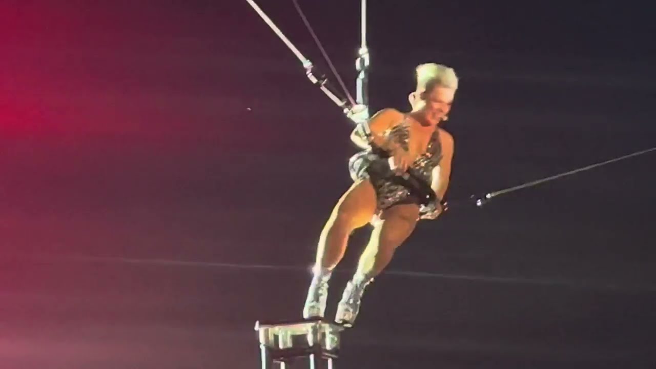 Pink - singing So What whilst flying round Hyde Park in full