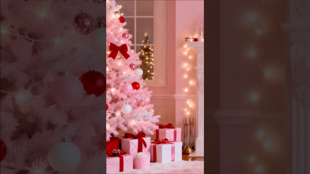 Pink Christmas fireplace ambience 🎀 girly holiday background 