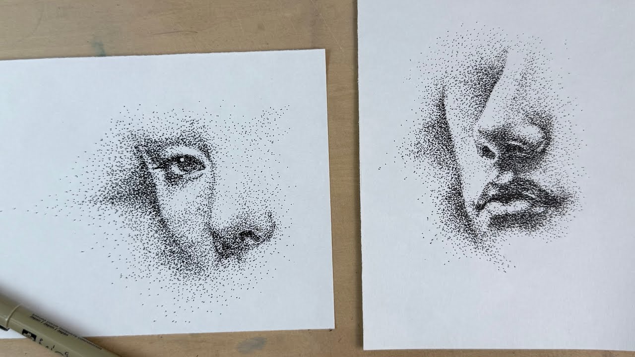 Live Replay 🎨 Pen Drawing Live Class | Stippling Portrait Tutorial | Realistic Eye & Nose with Dots