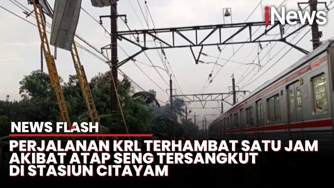Hujan Badai di Depok Sebabkan Atap Seng Tersangkut di Jaringan Listrik Stasiun Citayam