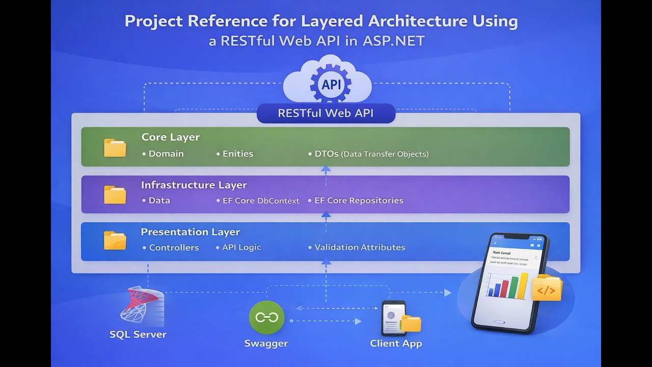 Project reference for layered architecture using a RESTful Web API in ASP NET Core Step by Step