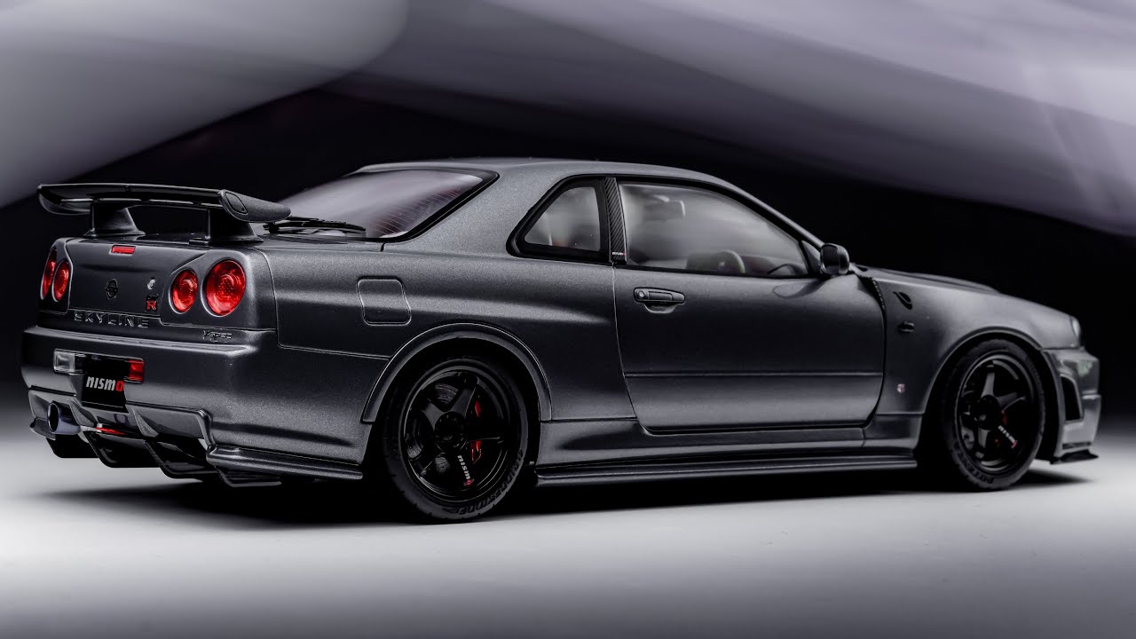 Motorhelix 1/18 Nissan GT-R R34 CRS ver in Gun metallic | Unboxing ASMR