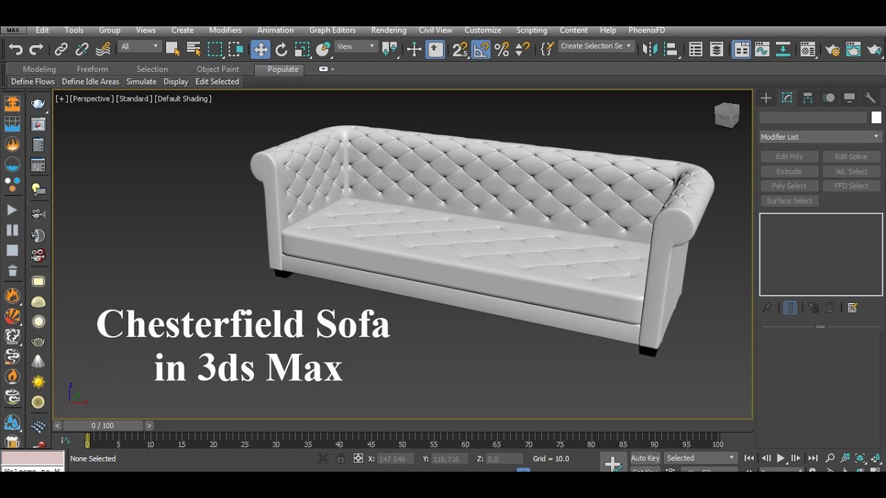 Chesterfield Sofa in 3ds Max | Sofa in 3ds Max | Sofa Modeling in 3ds Max | 3d Modeling