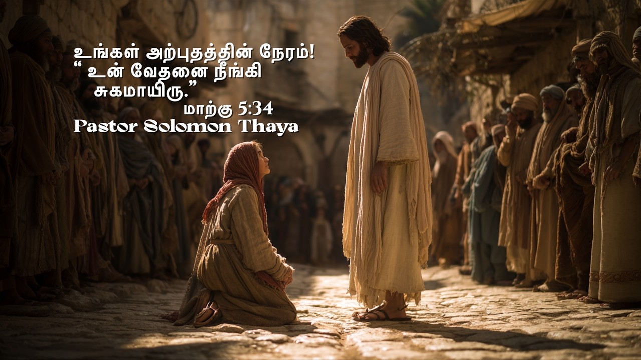 “உங்கள் அற்புதத்தின் நேரம்! “ உன் வேதனை நீங்கி சுகமாயிரு.”மாற்கு 5:34 ” - Pastor Solomon Thaya