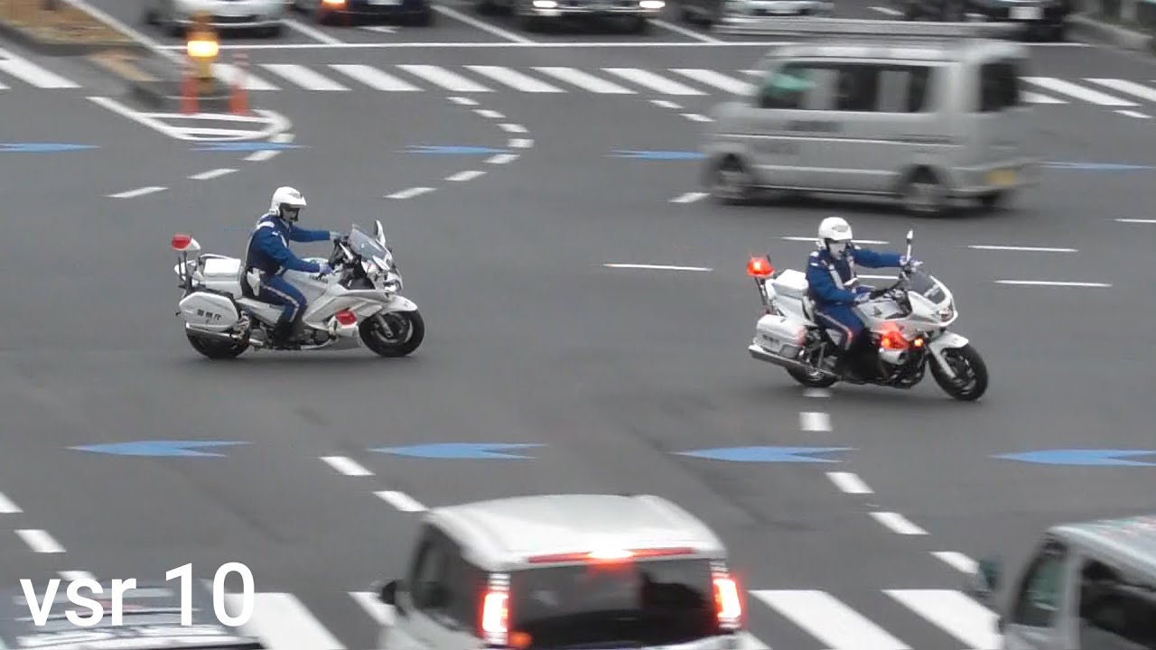 2台の白バイが緊急走行！華麗なる猛追で信号無視車両を検挙 Two police motorcycles Emergency driving