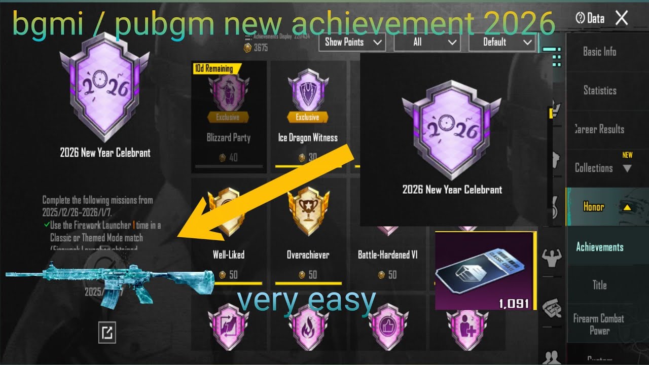 Bgmi/ pubgm  new 2026 new year celebrant achievement in easily complete 💯