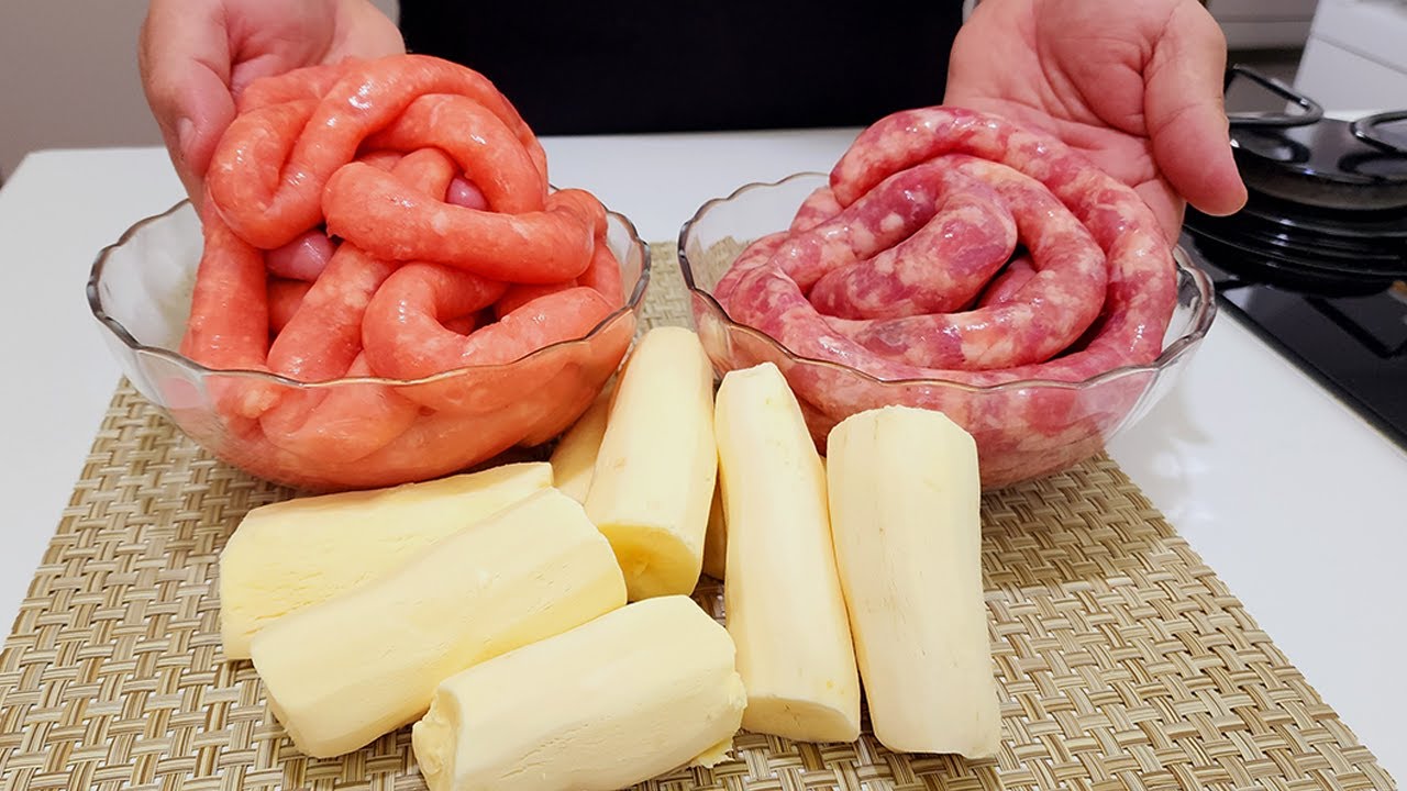 NOSSA!! EU NÃO SABIA é  a melhor receita que já fiz aqui linguiça com mandioca
