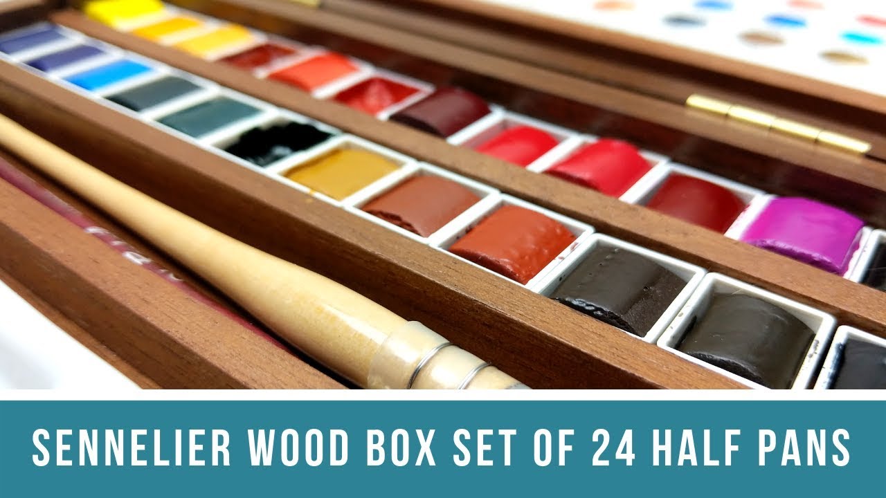 Sennelier Watercolor Wood Box Set of 24 Half Pans | Unboxing, Color Palette, and Modifications
