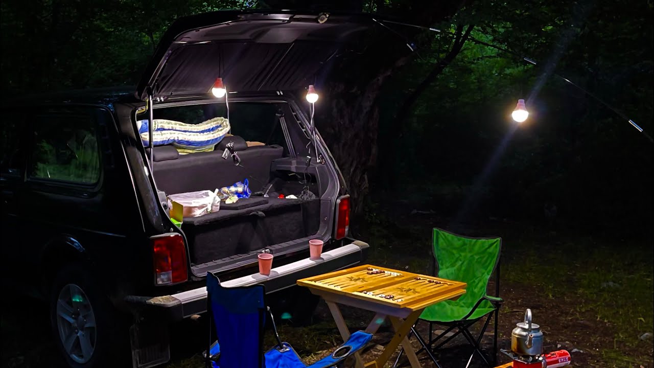 Camping in mountain streams with niva.Ismayilli Qalaciq kendi-1