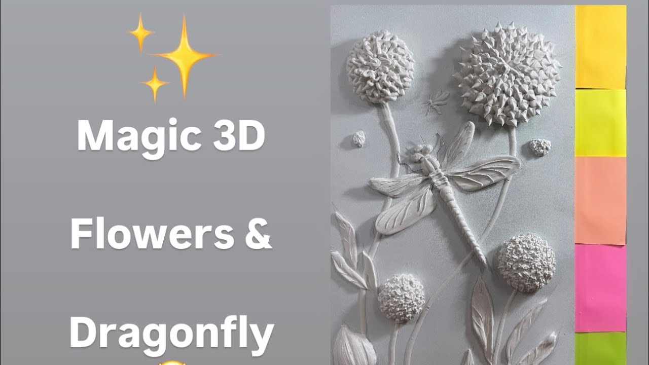 3D Textured Flowers & Dragonfly with Sponges and Wire – Creative Paste Art Tutorial🤩