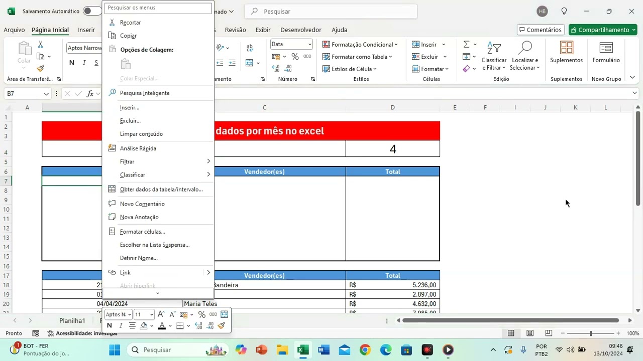 COMO FILTRAR INFORMAÇÕES POR MÊS NO EXCEL