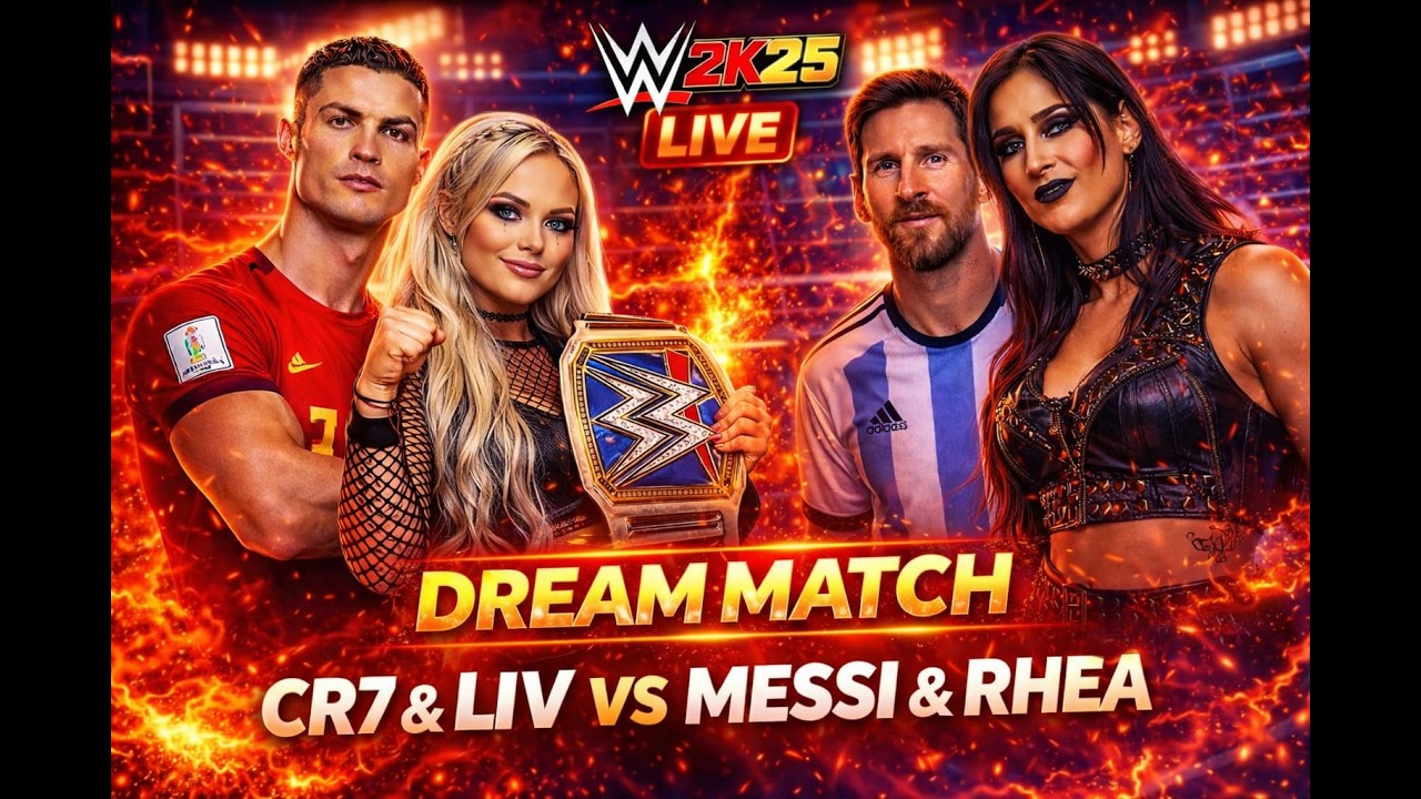 Ronaldo & Liv VS Messi & Rhea &ndash; LIVE FIGHT 🔥 #WWE2K25 #CR7 #messi