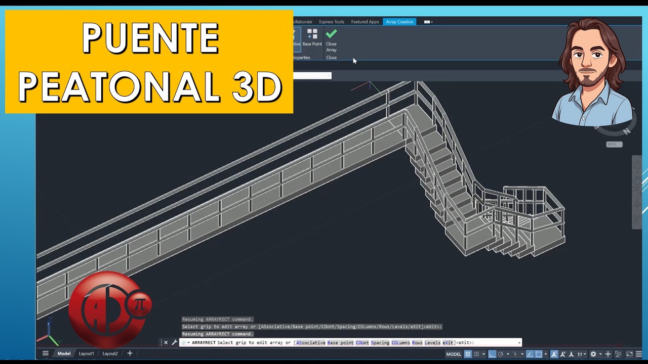 Puente peatonal Simple en AutoCAD 3D.
